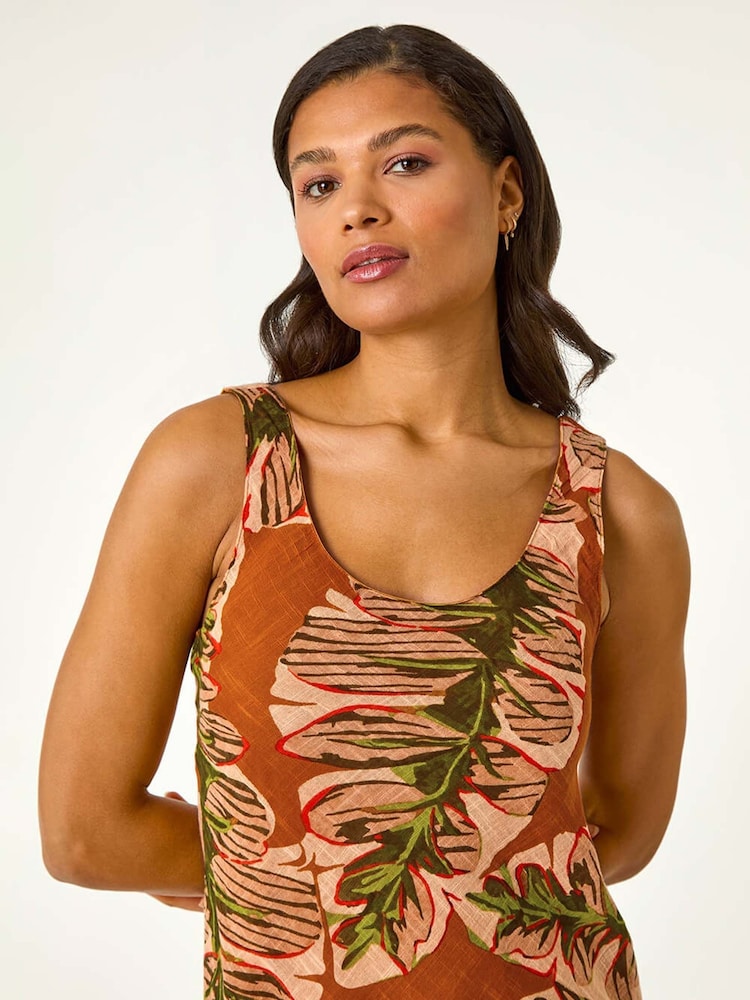 Roman Orange Leaf Print Double Layer 100% Cotton Dress - Image 4 of 5