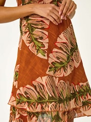 Roman Orange Leaf Print Double Layer 100% Cotton Dress - Image 5 of 5