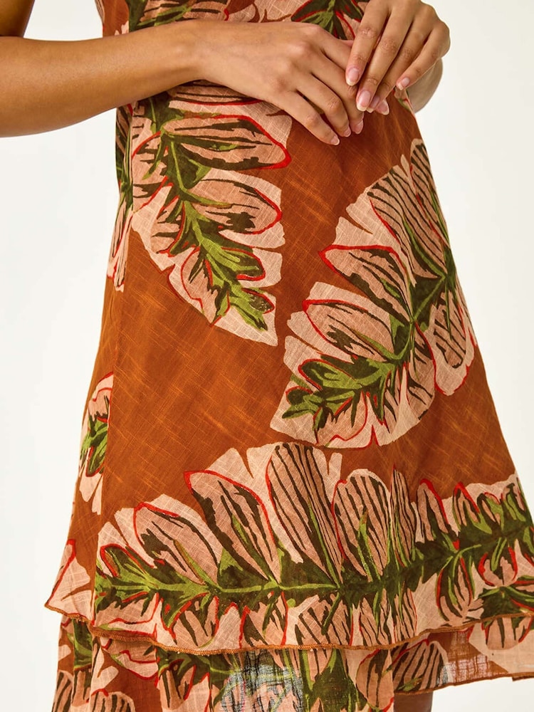 Roman Orange Leaf Print Double Layer 100% Cotton Dress - Image 5 of 5