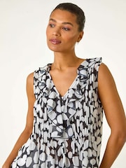 Roman Black Spot Print Frill Pintuck Detail Top - Image 4 of 5