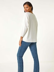 Roman White Ribbed V-Neck Stretch Top - Image 3 of 5