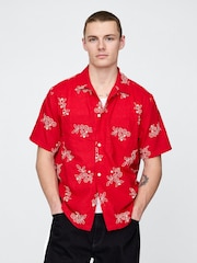 Rood bloemmotief - Gap overhemd van linnen-katoen met korte mouwen - Image 1 of 5