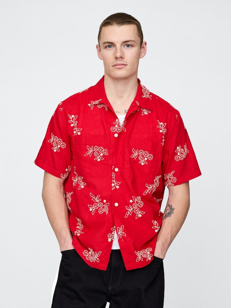 Rojo floral - Gap Linen-Cotton camisa de manga corta - Imagen 1 de 1 Rojo floral - Gap Linen-Cotton camisa de manga corta - Imagen 1 de 1
