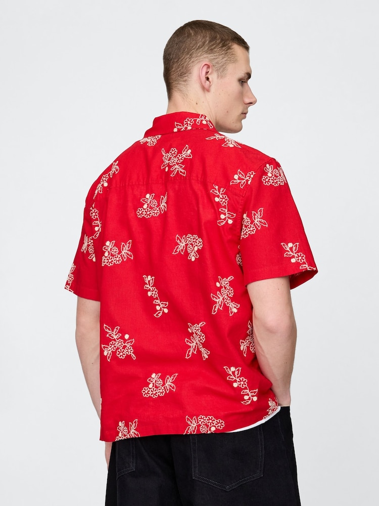 Rood bloemmotief - Gap overhemd van linnen-katoen met korte mouwen - Image 2 of 5