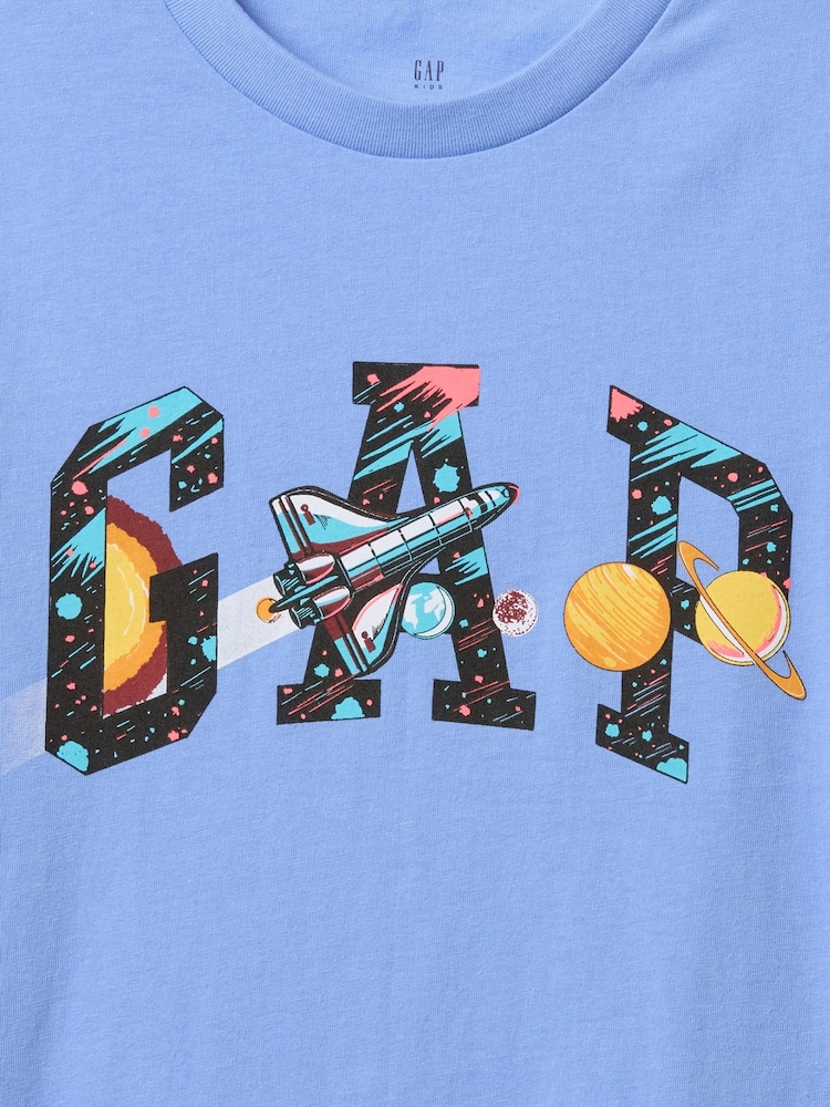 Синий с космическим принтом - Футболка с логотипом Gap (4-13лет) - Изображение 3 из 3