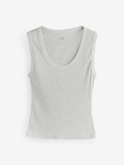 Gap Light Grey Ribbed Knit Cotton Stretch Scoop Vest - Image 1 of 4