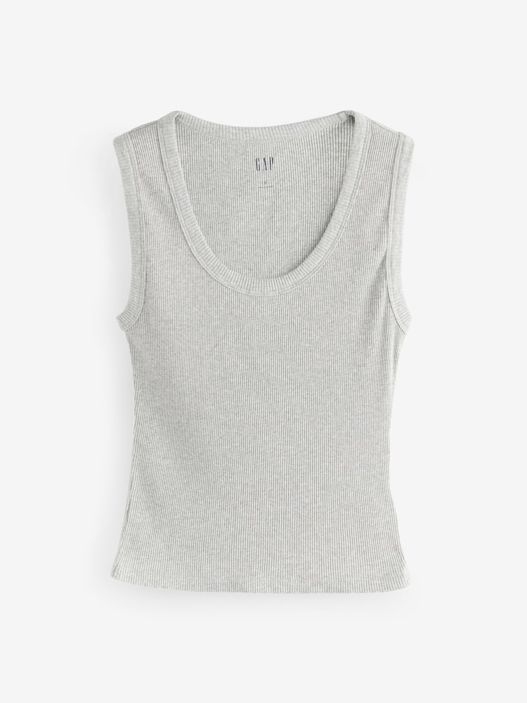 Gap Light Grey Ribbed Knit Cotton Stretch Scoop Vest - Image 1 of 4