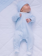 Emile Et Rose Blue Rose Front Open 100% Cotton All-In-One with Teddy Panel & Hat - Imagen 1 de 5
