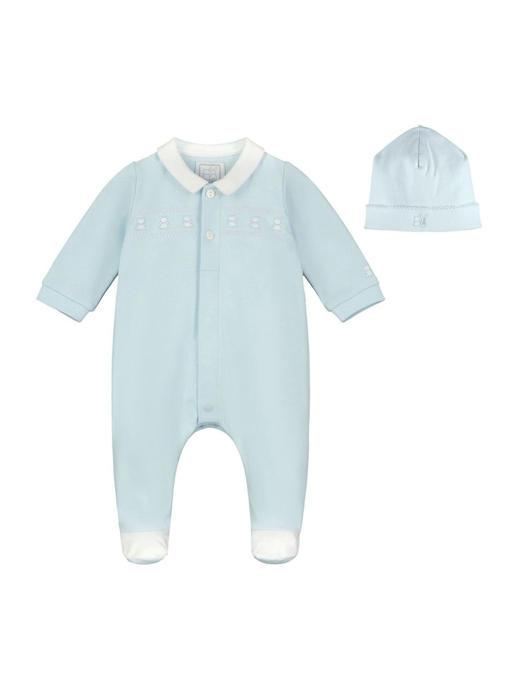 Emile Et Rose Blue Rose Front Open 100% Cotton All-In-One with Teddy Panel & Hat - Imagen 2 de 5