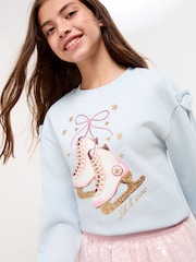 Lipsy Blue Ice Skate Christmas Crew Neck Sweatshirt (5-16yrs) - Image 3 of 4