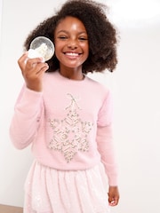 Lipsy Pink Snowflake Christmas Crew Neck Knitted Jumper (5-16yrs) - Image 1 of 4