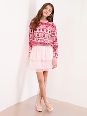 Lipsy Pink Fairisle Merry Christmas Crew Neck Knitted Jumper (5-16yrs) - Image 3 of 4
