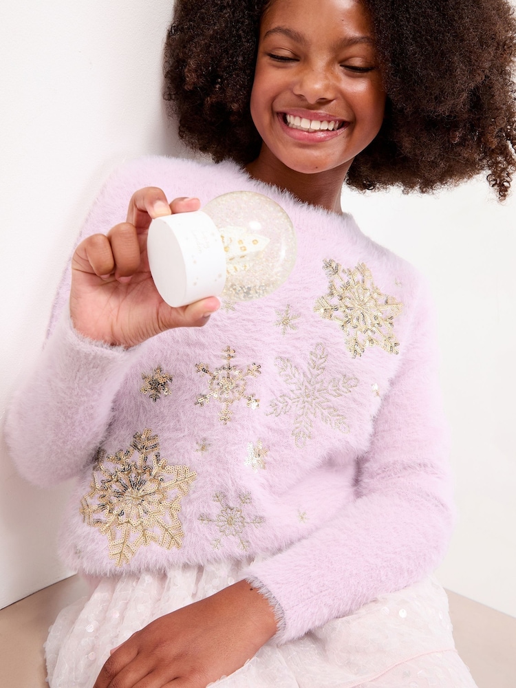 Lipsy Lilac Purple Snowflake Christmas Crew Neck Knitted Jumper (5-16yrs) - Image 2 of 4 Lipsy Lilac Purple Snowflake Christmas Crew Neck Knitted Jumper (5-16yrs) - Image 2 of 4