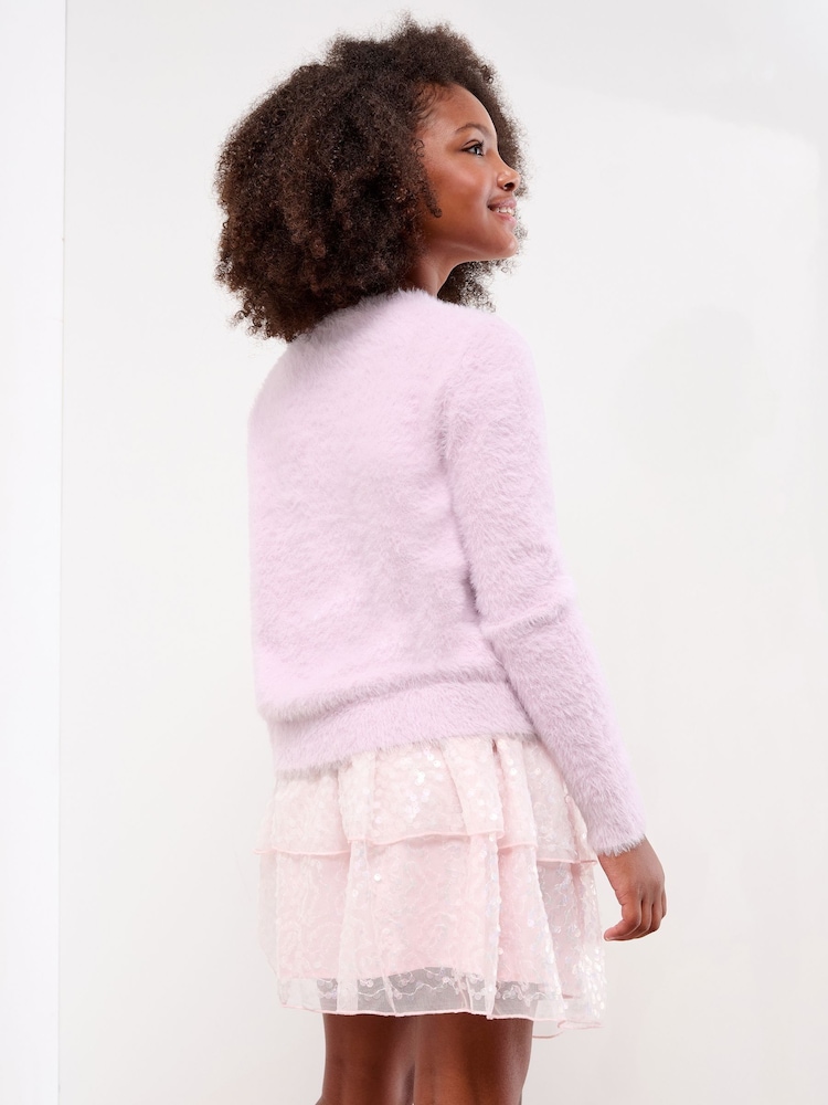 Lipsy Lilac Purple Snowflake Christmas Crew Neck Knitted Jumper (5-16yrs) - Image 4 of 4 Lipsy Lilac Purple Snowflake Christmas Crew Neck Knitted Jumper (5-16yrs) - Image 4 of 4