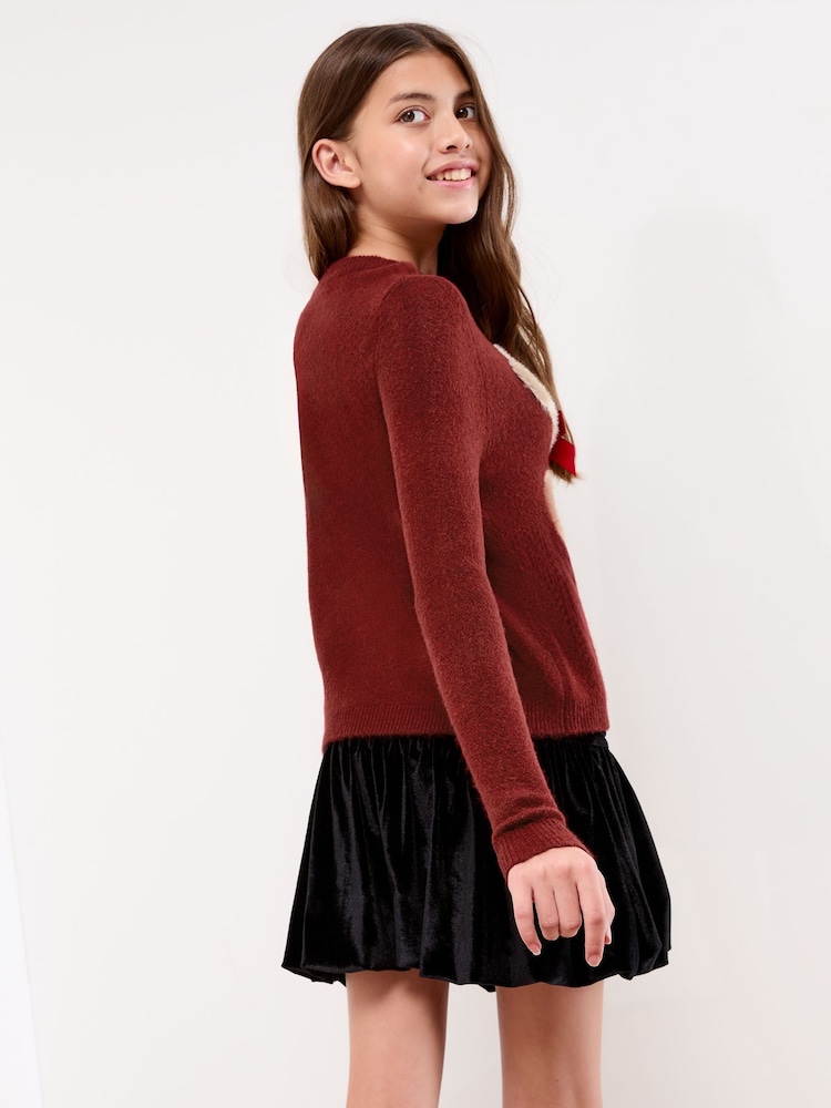 Lipsy Burgundy Red Bear Christmas Crew Neck Knitted Jumper (5-16yrs) - Image 5 of 5