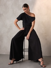 Black Asymmetric Drape Short Sleeve Top - Image 3 of 8