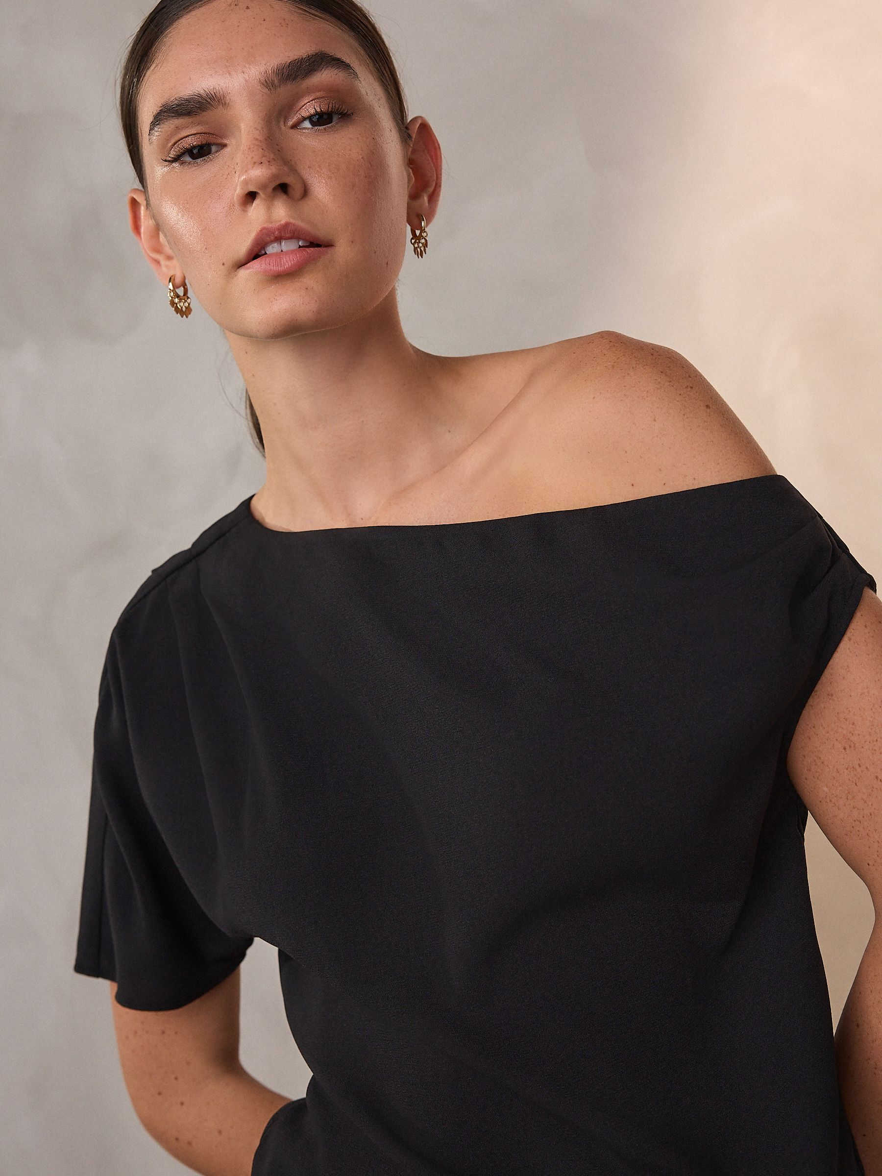 Buy Black Asymmetric Drape Short Sleeve Top from Next USA