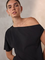 Black Asymmetric Drape Short Sleeve Top - Image 5 of 8