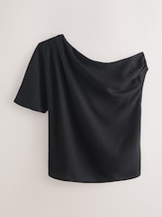 Black Asymmetric Drape Short Sleeve Top - Image 6 of 8