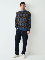 Blue/Brown Argyle - Pullover in normaler Passform mit Stehkragen - Bild 2 von 7