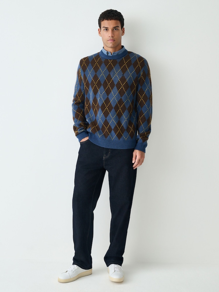 Blue/Brown Argyle - Pullover in normaler Passform mit Stehkragen - Bild 2 von 7