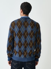 Blue/Brown Argyle - Pullover in normaler Passform mit Stehkragen - Bild 3 von 7