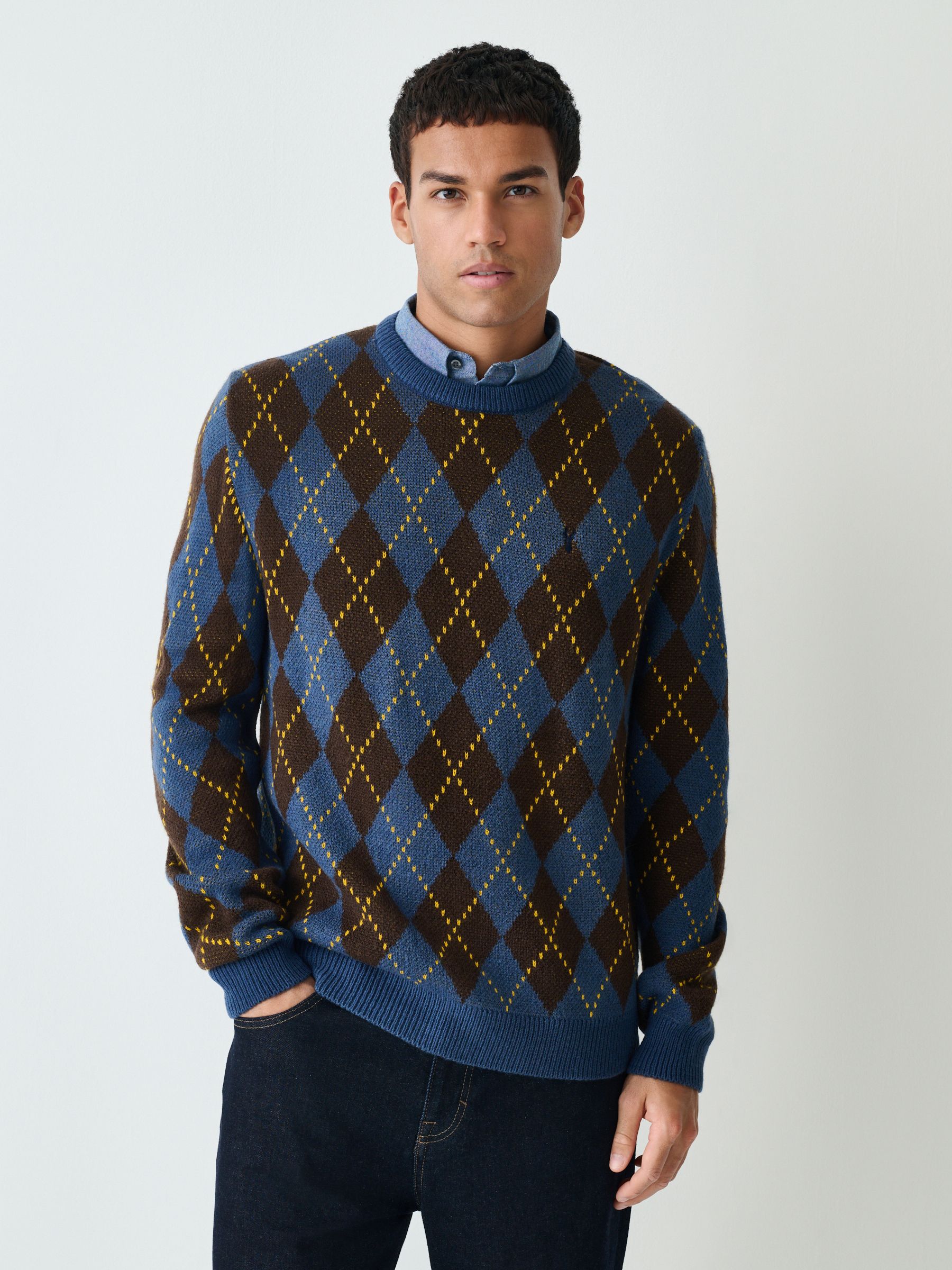 Buy Blue/Brown Argyle Regular Fit Mock Shirt Jumper from Next USA