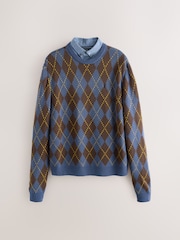 Blue/Brown Argyle - Pullover in normaler Passform mit Stehkragen - Bild 5 von 7