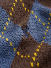 Blue/Brown Argyle - Pullover in normaler Passform mit Stehkragen - Bild 6 von 7