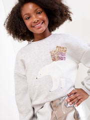Lipsy Grey Polar Bear Christmas Crew Neck Sweatshirt (5-16yrs) - Image 1 of 5