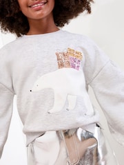 Lipsy Grey Polar Bear Christmas Crew Neck Sweatshirt (5-16yrs) - Image 3 of 5