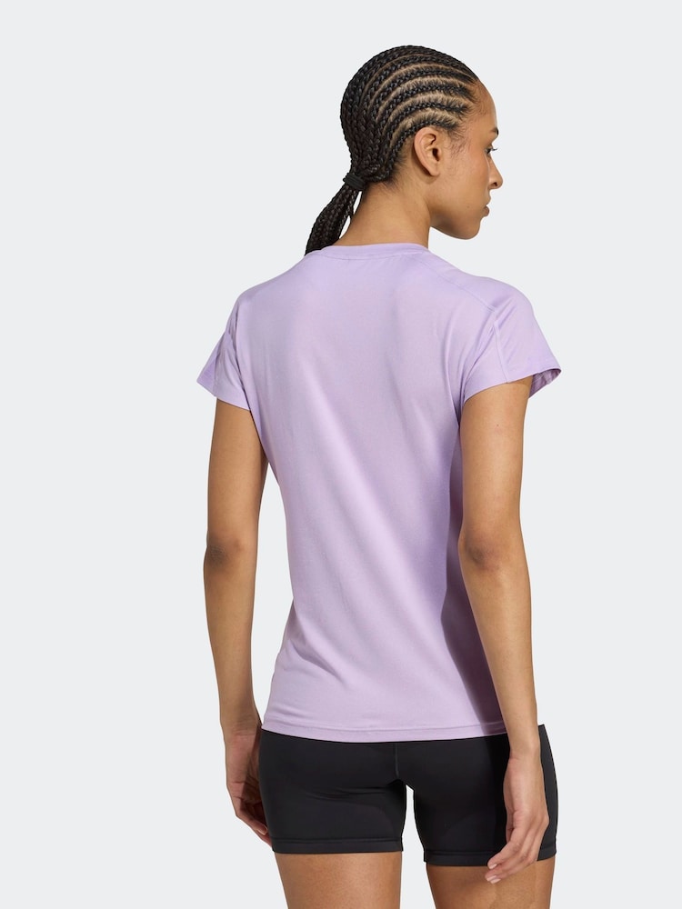 adidas Purple Aeroready Train Essentials Minimal Branding V-Neck T-Shirt - Image 2 of 6