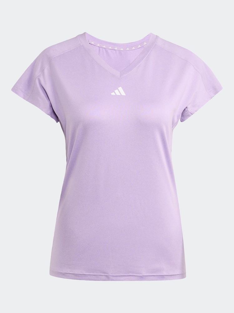 adidas Purple Aeroready Train Essentials Minimal Branding V-Neck T-Shirt - Image 6 of 6