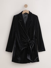 Black Velvet Tux Wrap Dress - Image 1 of 3