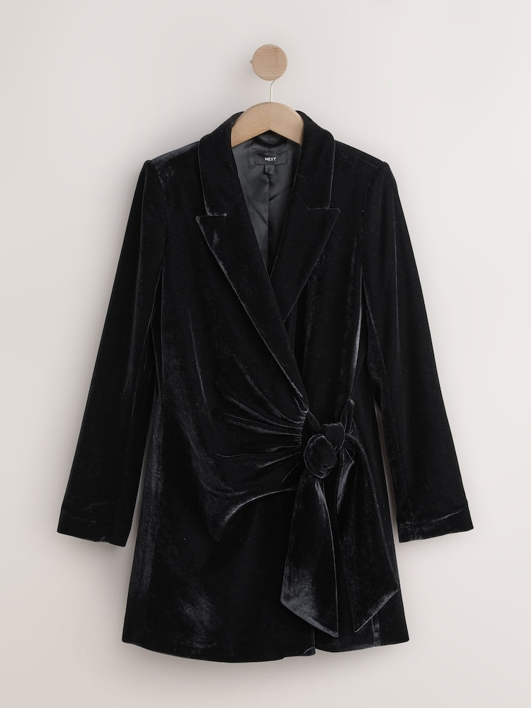 Black Velvet Tux Wrap Dress - Image 1 of 3 Black Velvet Tux Wrap Dress - Image 1 of 3