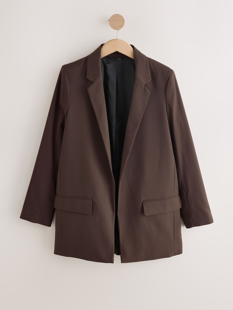 Chocolate Brown Twill Melange Relaxed Blazer - Image 1 of 3 Chocolate Brown Twill Melange Relaxed Blazer - Image 1 of 3