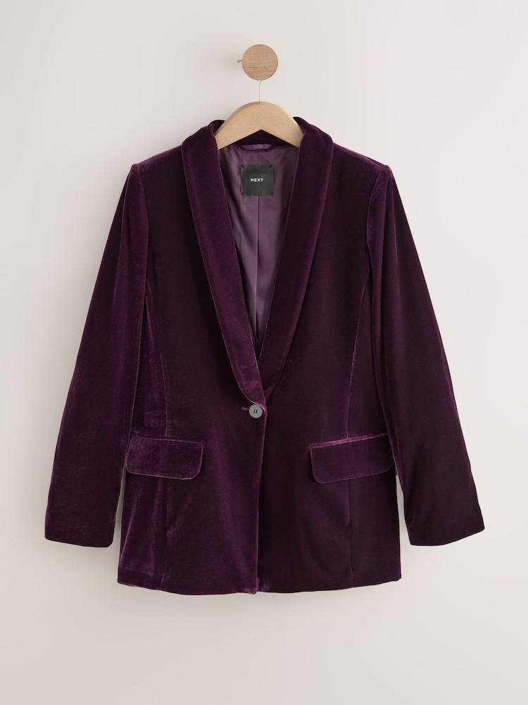 Burgundy Red Velvet Single Breasted Blazer - Image 1 of 3