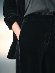 Black Velvet Elastic Back Wide Leg Trousers - Image 5 of 9