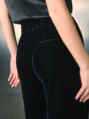 Black Velvet Elastic Back Wide Leg Trousers - Image 6 of 9