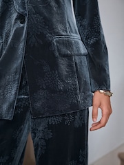 Navy Embossed Velvet Single Breasted Blazer - Image 5 of 8