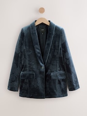 Navy Embossed Velvet Single Breasted Blazer - Image 6 of 8