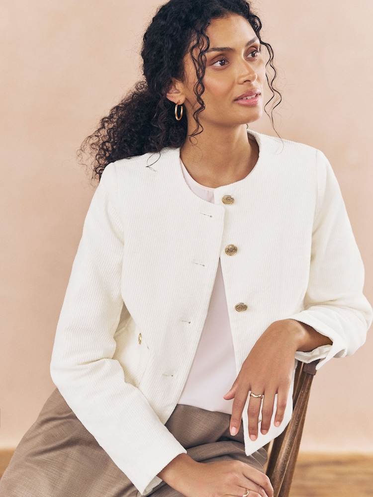 Ecru - Cord Collarless Jacket - Imagem 1 de 7