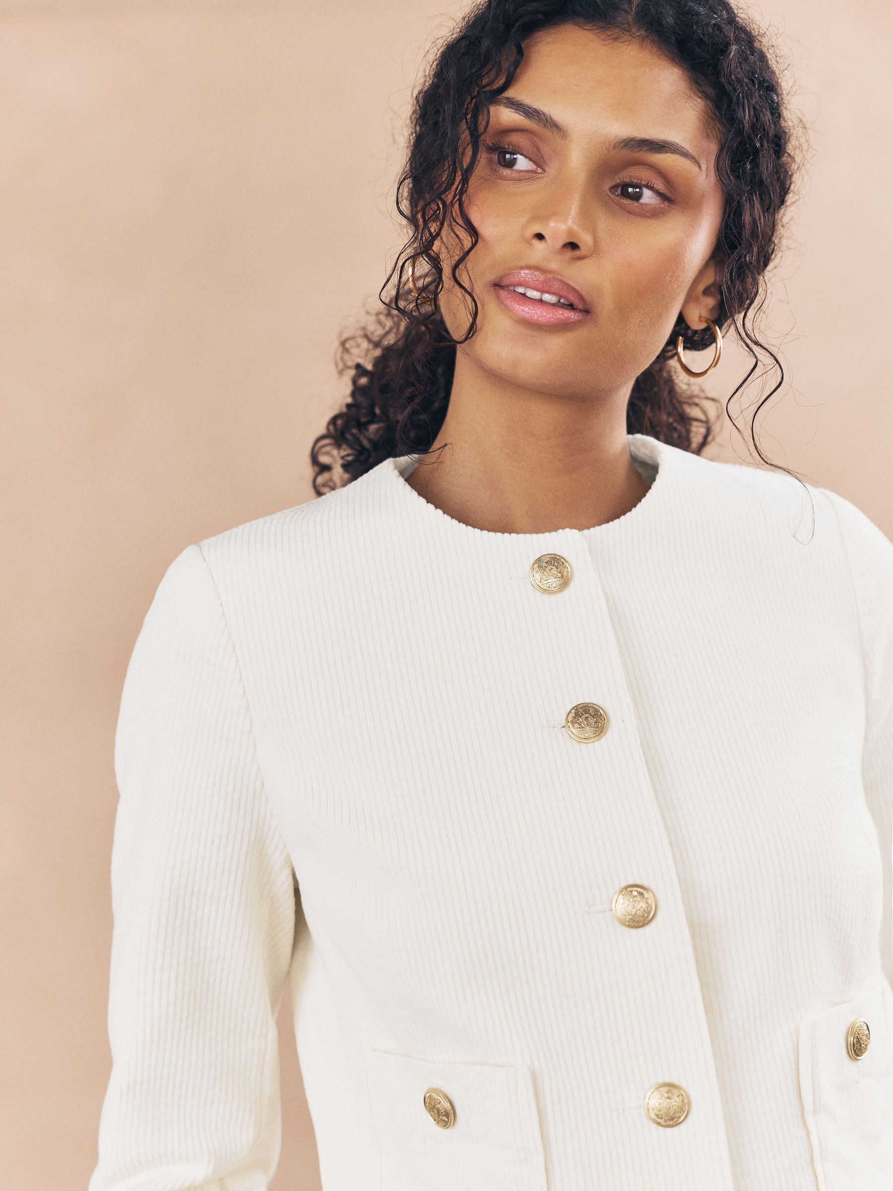 Buy Ecru Cord Collarless Jacket from Next USA
