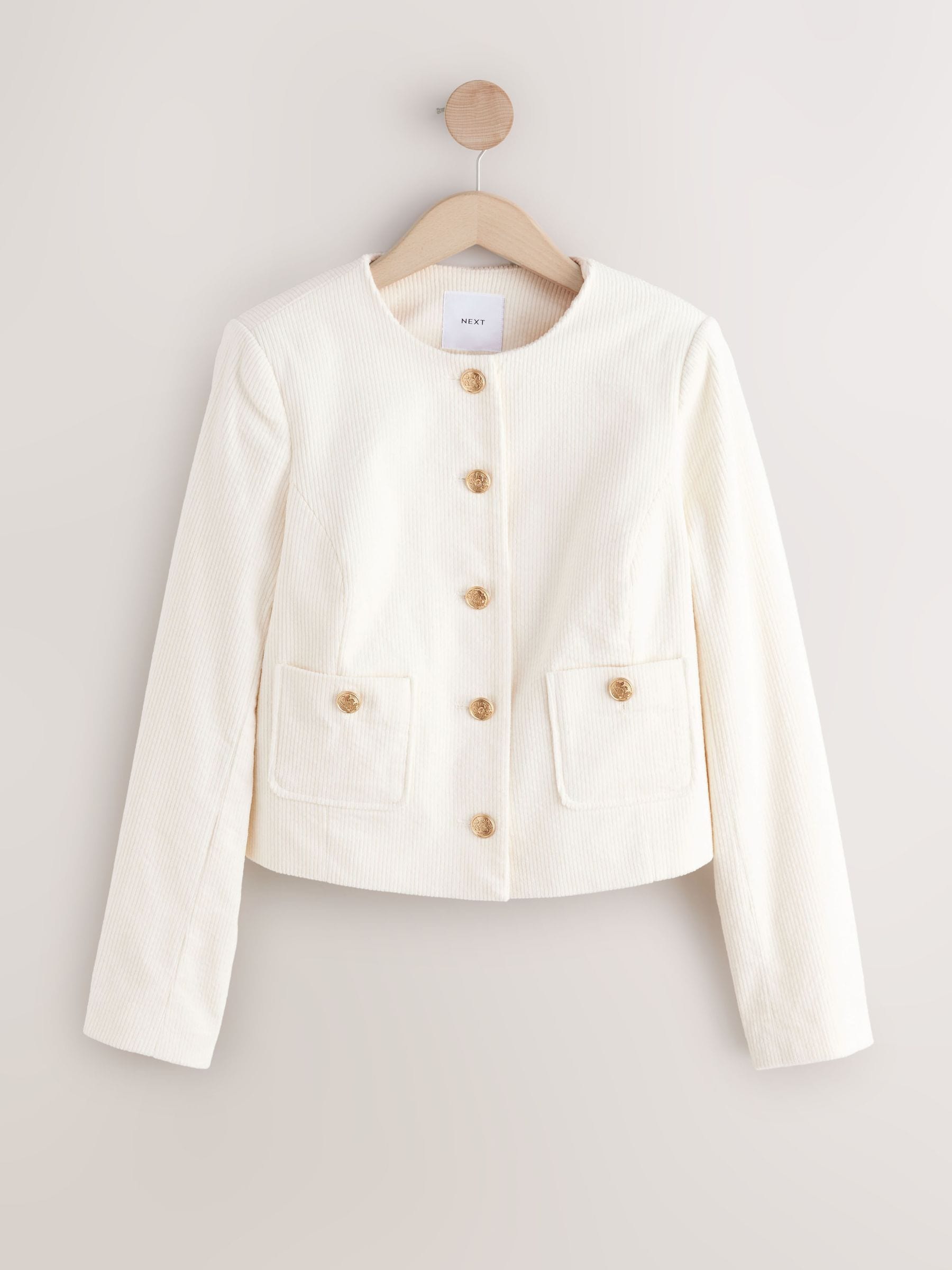 Buy Ecru Cord Collarless Jacket from Next USA