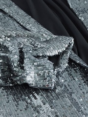 Grey Sequin Ruched Sleeve Blazer - Image 8 of 8