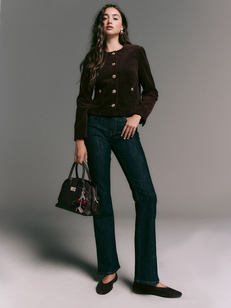 Chocolate Brown Cord Collarless Jacket - Image 2 of 7 Chocolate Brown Cord Collarless Jacket - Image 2 of 7