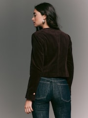Chocolate Brown Cord Collarless Jacket - Image 3 of 7