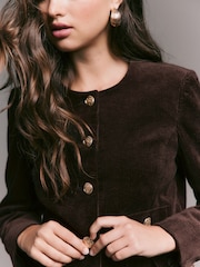 Chocolate Brown Cord Collarless Jacket - Image 4 of 7