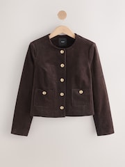 Chocolate Brown Cord Collarless Jacket - Image 5 of 7