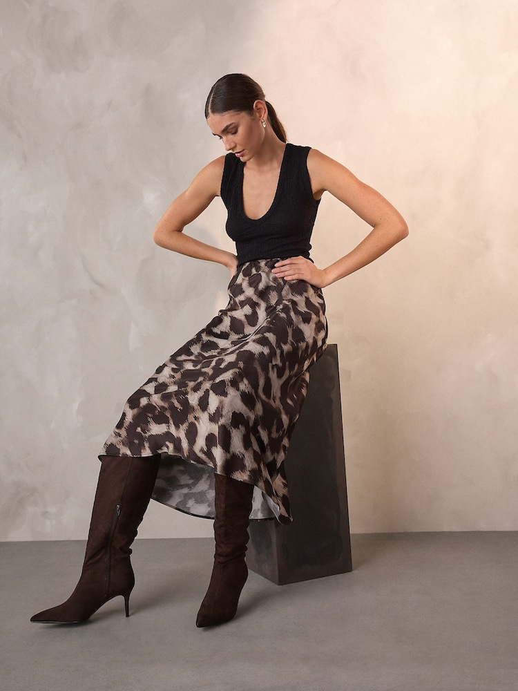 Buy Animal Print Satin Midi Skirt from Next Oman
